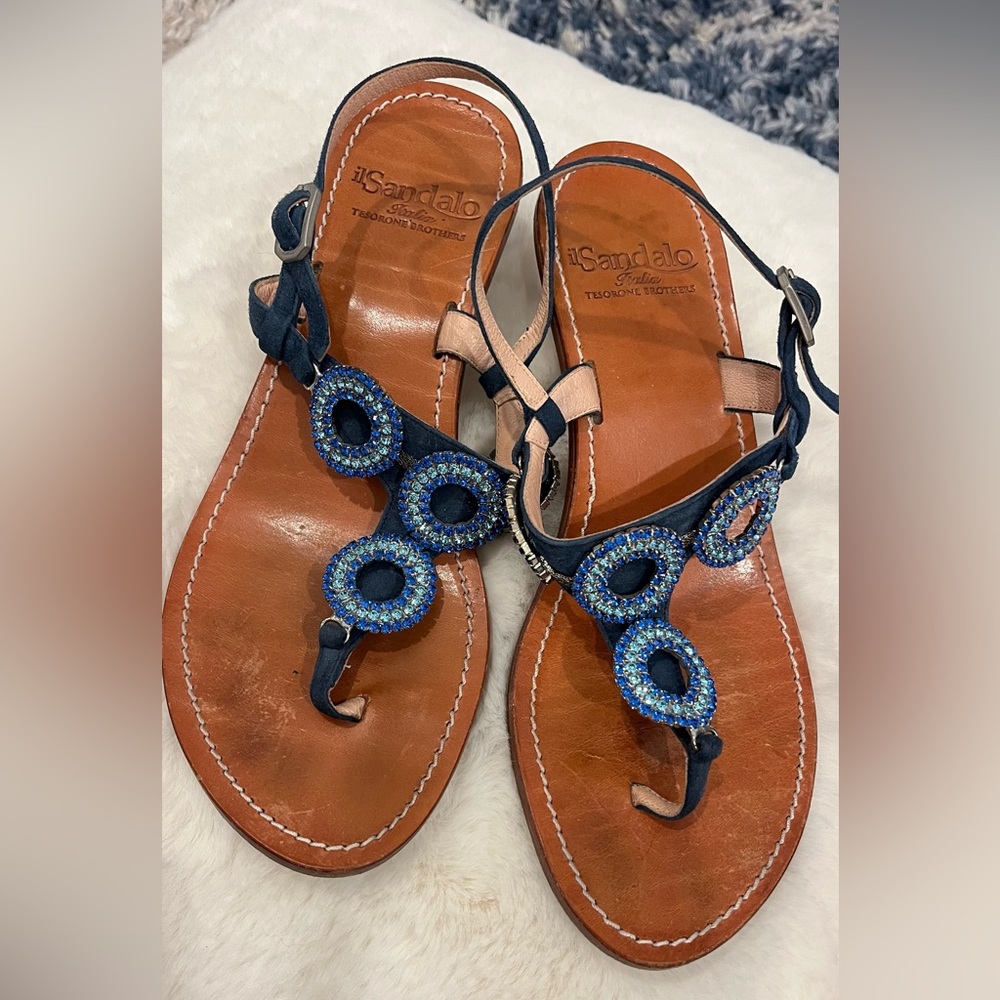 IL Sándalo Blue and Tan Sandals by Tesorone Brothers